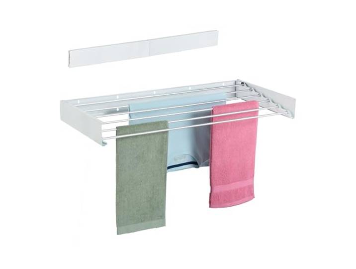 Relaxdays Étendoir Mural\, Pliable\, Peu encombrant\, H x L x P : 15 x 100 x 50 cm\, pour intérieur ou extérieur\, Blanc