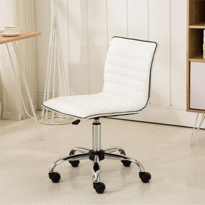 Ostweer Adjustable Height Leather Visitor Chair Makeup Chair, White Vintage Computer Chair Reading Chair with Wheels