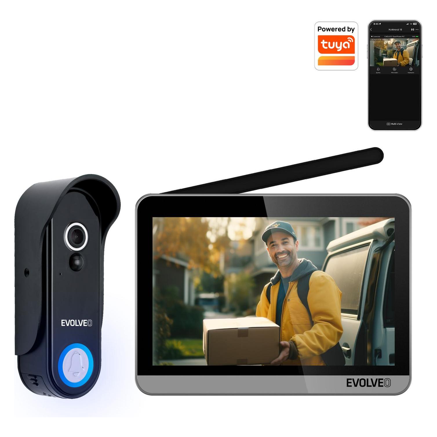 Evolveo DoorPhone W7, Sada domácího bezdrátového videotelefonu s WiFi černý stříbrný monitor (Kabellos, WLAN) (W7-SB)