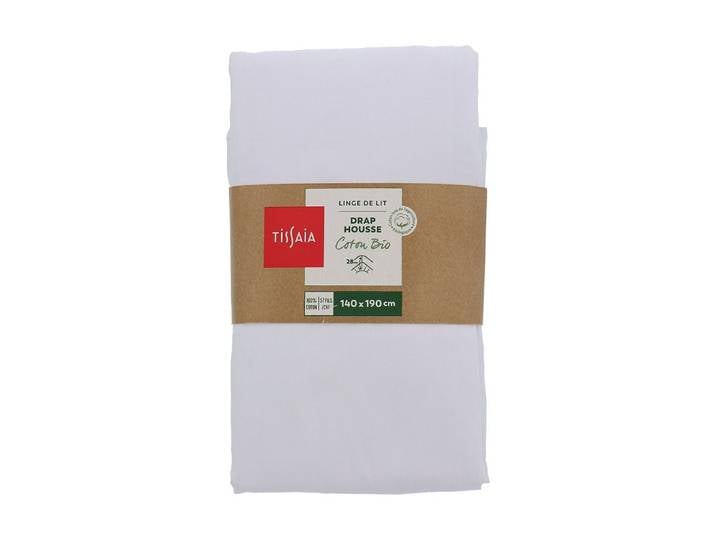Drap housse uni 140x190 Cm blanc TISSAIA