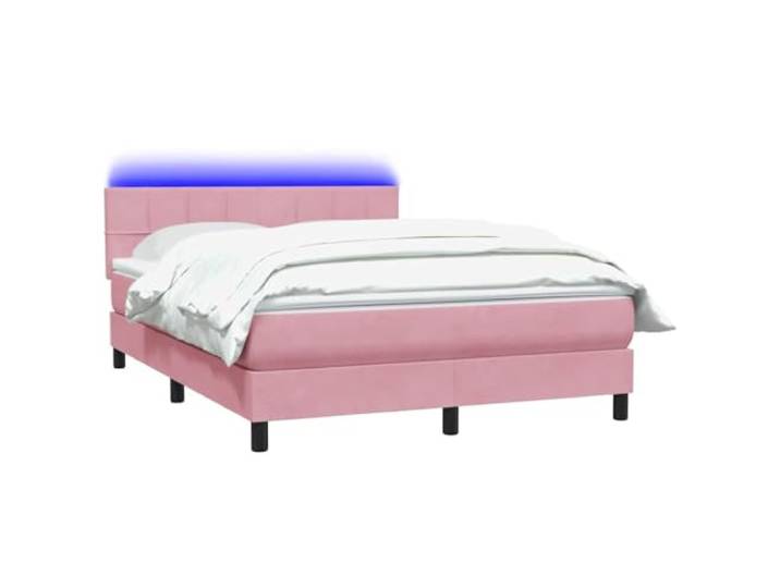 vidaXL Boxspringbett mit Matratze & LED Rosa 140x210 cm Samt