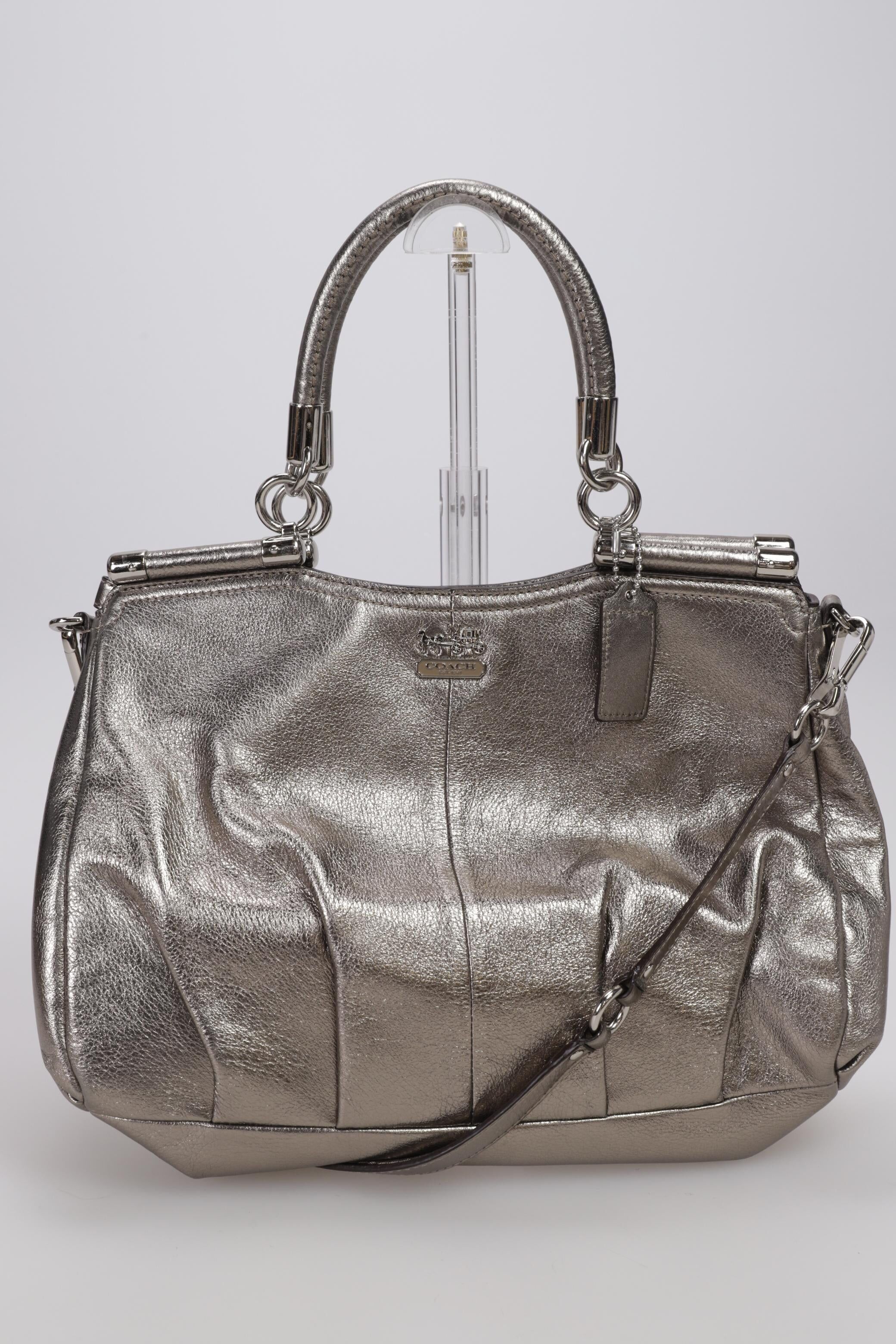 Coach Damen Handtasche gross Leder, Silber, Leder - Second Hand