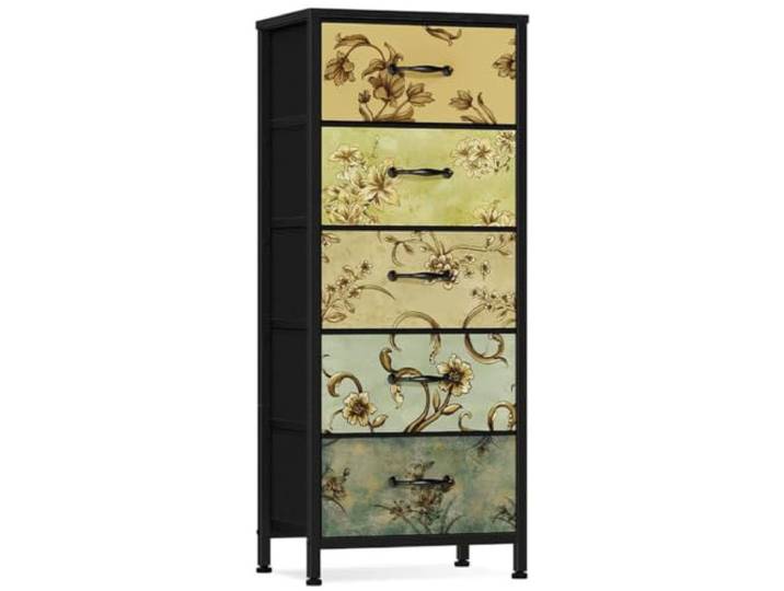 LLNWDNB Kommode Schlafzimmer 4/5/6 Schubladen Stoffkommoden mit Blumendruck Metallrahmen MDF-Oberseite Aufbewahrungsschrank für Eingangsbereich, Flur, Wohnzimmer, Schrank, Aufbewahrung, Schublade B