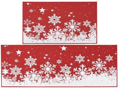 Garvee "Christmas Snowflakes Kitchen Mat Sets Low Pile Non-Slip Floor Mat Home Decor, 17""x29"" + 17""x47"" - 17"" x 29"" + 17"" x 47"""