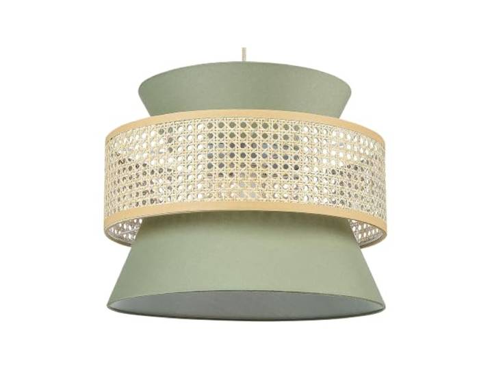 Beliani Lampe à Suspension Lumière Douce Abat-Jour en Coton Rotin Naturel et Vert Luyano