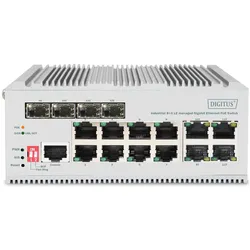 Digitus 8 Port Gigabit Ethernet Netzwerk PoE Switch, Industrial, L2 managed, 4 SFP Uplink (8 Ports), Netzwerk Switch, Grau