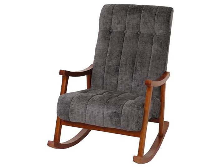 Mendler Schaukelstuhl HWC-K10 Chenille - dunkelgrau, Gestell Walnuss-Optik Relaxsessel, FSC®, Stoff/Textil, Chenille (465g/m²), Holz