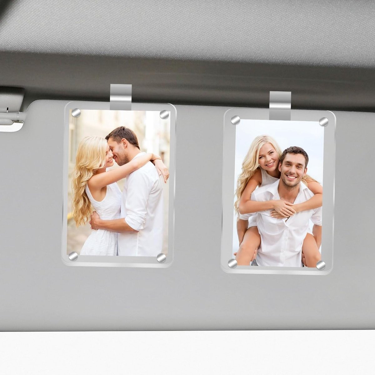 Set van 2 Acryl Magnetische Fotohouders voor in de auto met Visor Clip