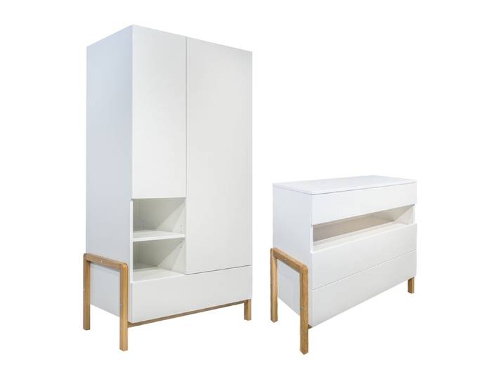 Commode 3 tiroirs et armoire 2 portes 1 tiroir Kocot Kids Victor - Blanc et Chêne
