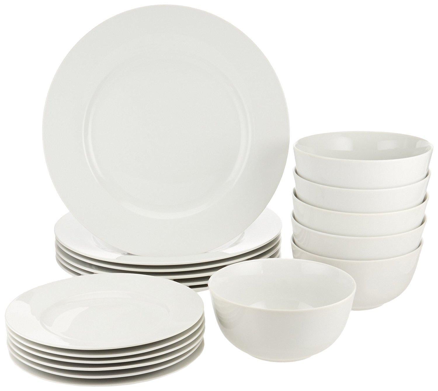 Amazon Basics Servies, 18-delig, wit, voor 6 personen