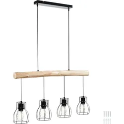 tectake Pendelleuchte Woody, 4-flammig, mit Holzbalken, 40 W 82 x 13,5 x 140 cm Schwarz/Braun