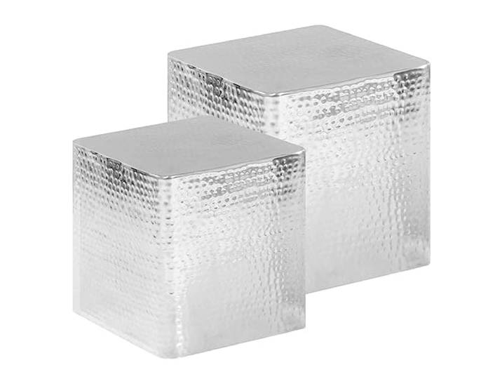 GHVBNMF Couchtisch 2er Set Silber Aluminium Beistelltisch Wohnzimmer Gehämmerte Oberfläche in Silberoptik für elegante Akzente im Wohnzimmer und Lounge Bereich.