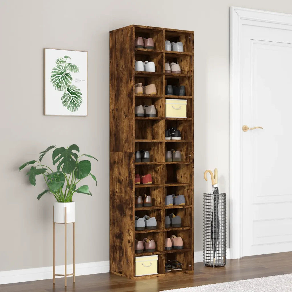 Ebern Designs vidaXL Shoe Cabinet 54 x 34 x 183 cm Engineered Wood Smoked Oak 22