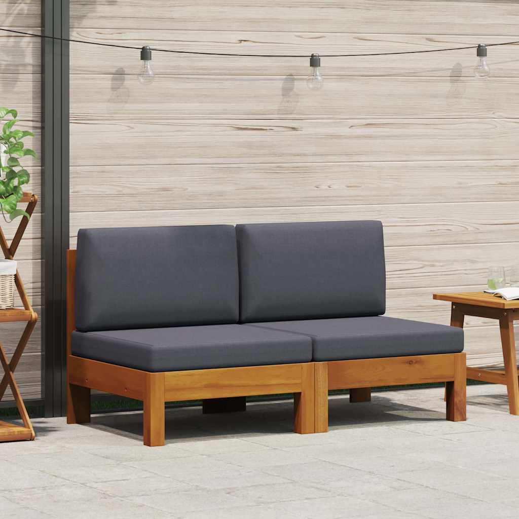 vidaXL Sofá central 2 piezas cojines gris oscuro madera de acacia Gris