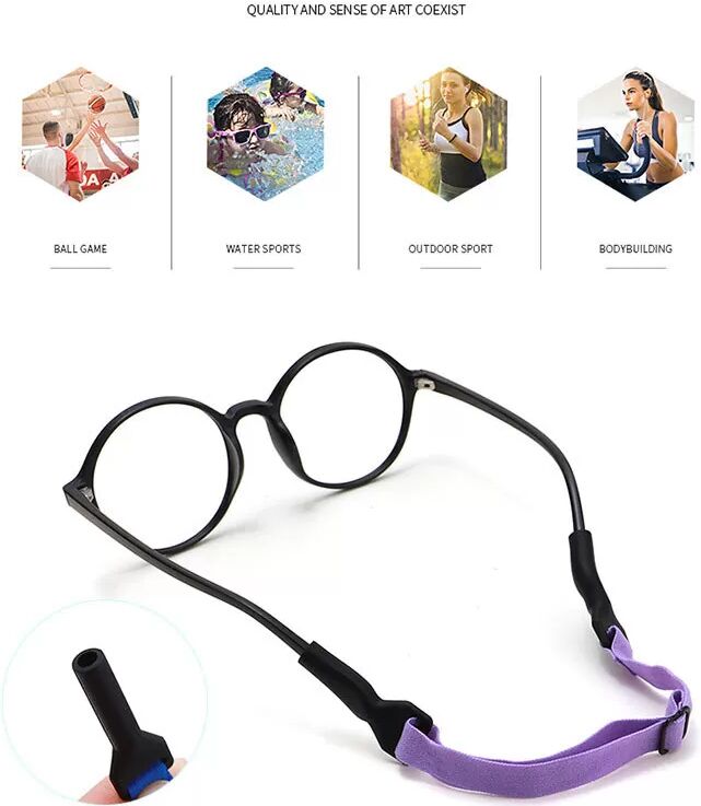 INF Cordon élastique pour lunettes adulte (lot de 5) compatible avec montures en métal, polyester, élasthanne, silicone et
