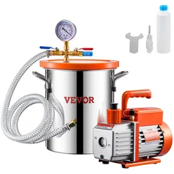 VEVOR 11,36L Vakuumkammer & 3,5 CFM Pumpe, Edelstahlkammer, einstufiges Vakuumpumpen-Entgasungskammerset, mit Acryldeckel, Öl, 1,5 m Schlauch, Vacuum Pump Kit zum Entgasen von Harz-Silikon-Epoxiden