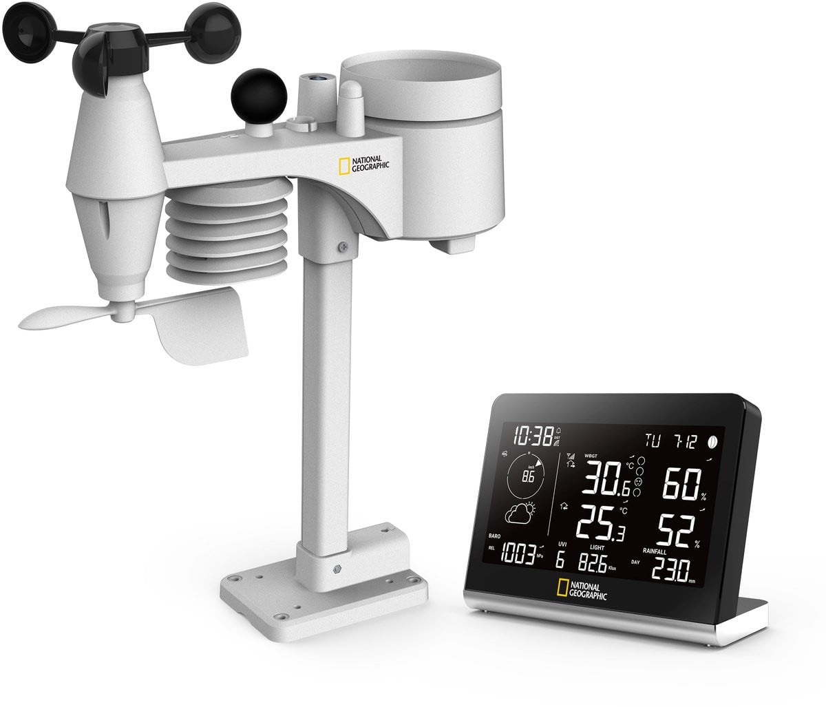 National Geographic Draadloos Weerstation met 8-in-1 Buitensensor en Kleurveranderend Scherm