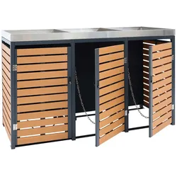 Proregal 3er Mülltonnenverkleidung mit Pflanzkasten | HxBxT 124x200x84 cm | Teak-Optik | Mülltonne WPC Edelstahl 107kg