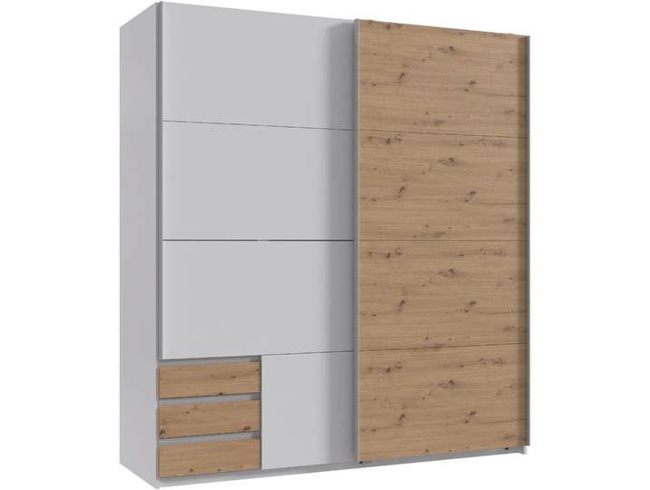 Schwebetürenschrank WIMEX Emden , weiß (weiß, artisaneiche), B:180cm H:198cm T:64cm, Schränke, Schwebetürenschrank, Mit Außenschubkästen