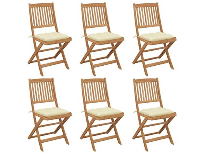 DYRJDJWIDHW Massives Akazienholz klappbar mit Sitzkissen 6 Stück Weiß Klappbare Gartenstühle 6 Stk. mit Kissen Massivholz Akazie, Lounge Sessel für Balkon Terrasse, Faltstuhl mit Polster,