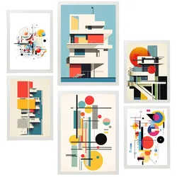 POSTER Set Mit 6 Bauhaus Dekonstruierte Architektur A3 & A4 Weißer Rahmen