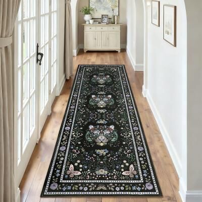 Garvee Tiger Head Floral Washable Low Pile Non-Slip Area Rug