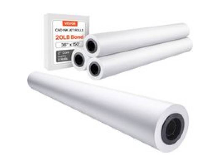 VEVOR Großformatpapier Plotterpapier 45,7 m x 915 mm 4 Rollen CAD-Bond-Rollen mit 50,8 mm Kern, Zeichenrollen für CAD-Zeichnungen, technische Pläne, GIS-Karten und Architekturentwürfe Weiß