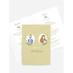 Menükarten Hochzeit selbst gestalten mit Spruch und Fotos im Onlinedesigner bei Meine-Kartenmanufaktur.de