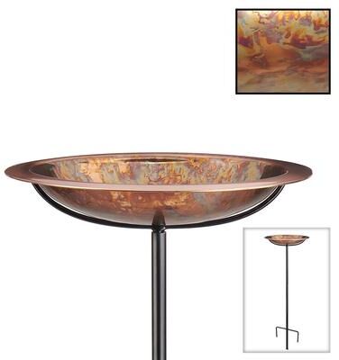 Pure Copper Bird Bath, Featuring a Hand-Applied Fired Finish, and a Multipronged Garden Pole By Good Directions
