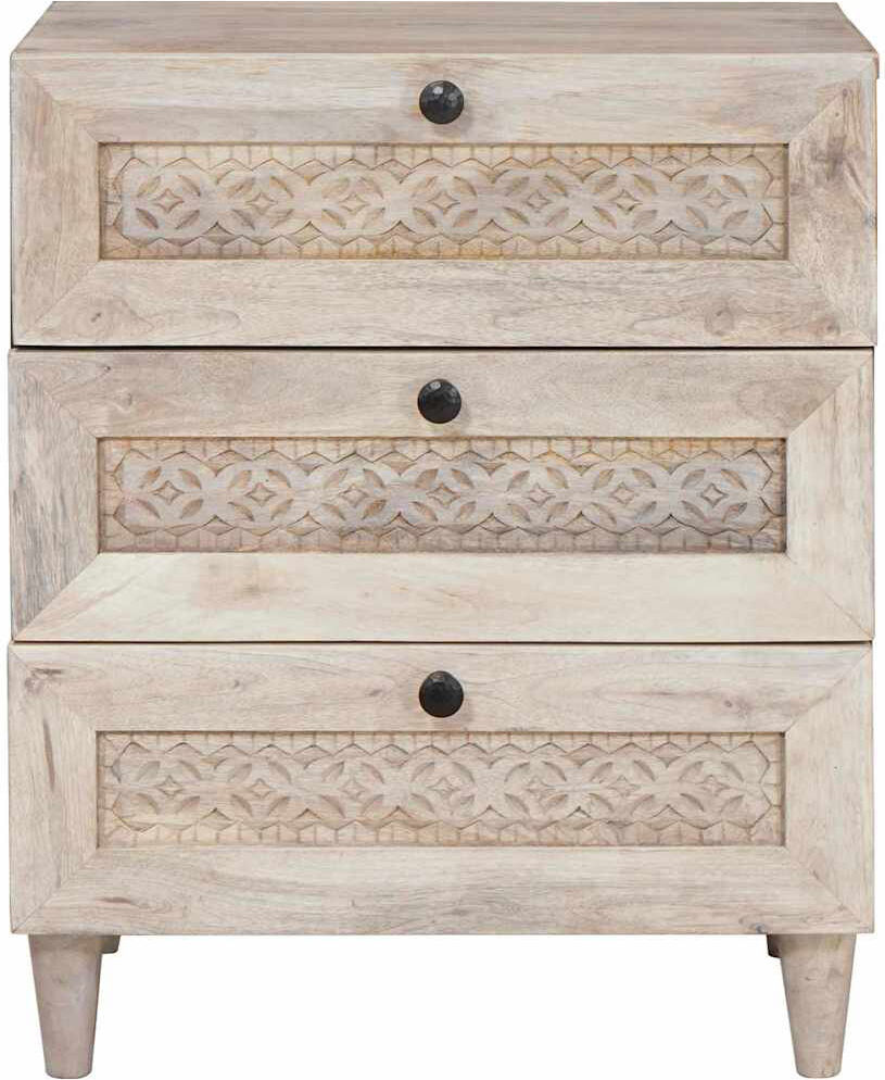 World Menagerie 50 cm W Solid Wood Bedside Table Beige 62cm H X 50cm W X 33cm D