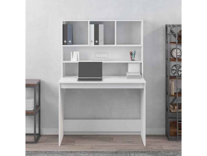 Soldes d'automne Table d'ordinateur Blanc - Bureau avec étagères première qualité - blanc - 102x45x148cm - Bois d'ingénierie 937 1