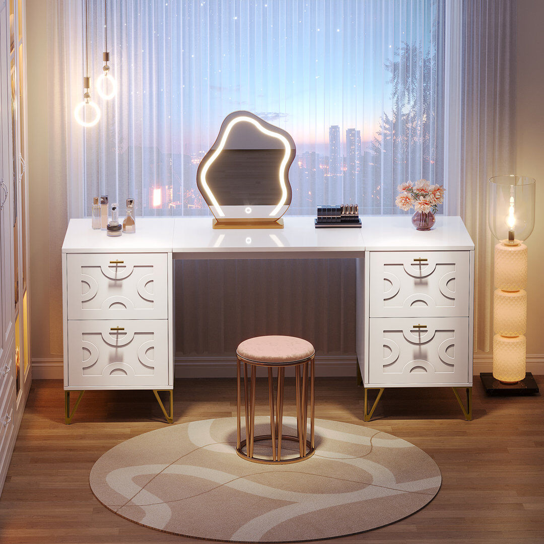Blue Elephant Dressing Table White 77.5cm H X 45cm W X 150cm D