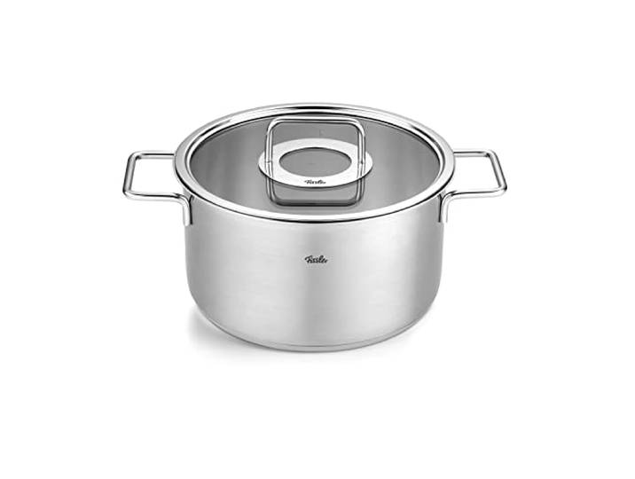 Fissler Collection Pure Faitout En Acier Inoxydable (24 cm\, 5\,7 l) Avec Couvercle En Verre Et Graduation Intérieure\, Compatible Induction\, Argenté