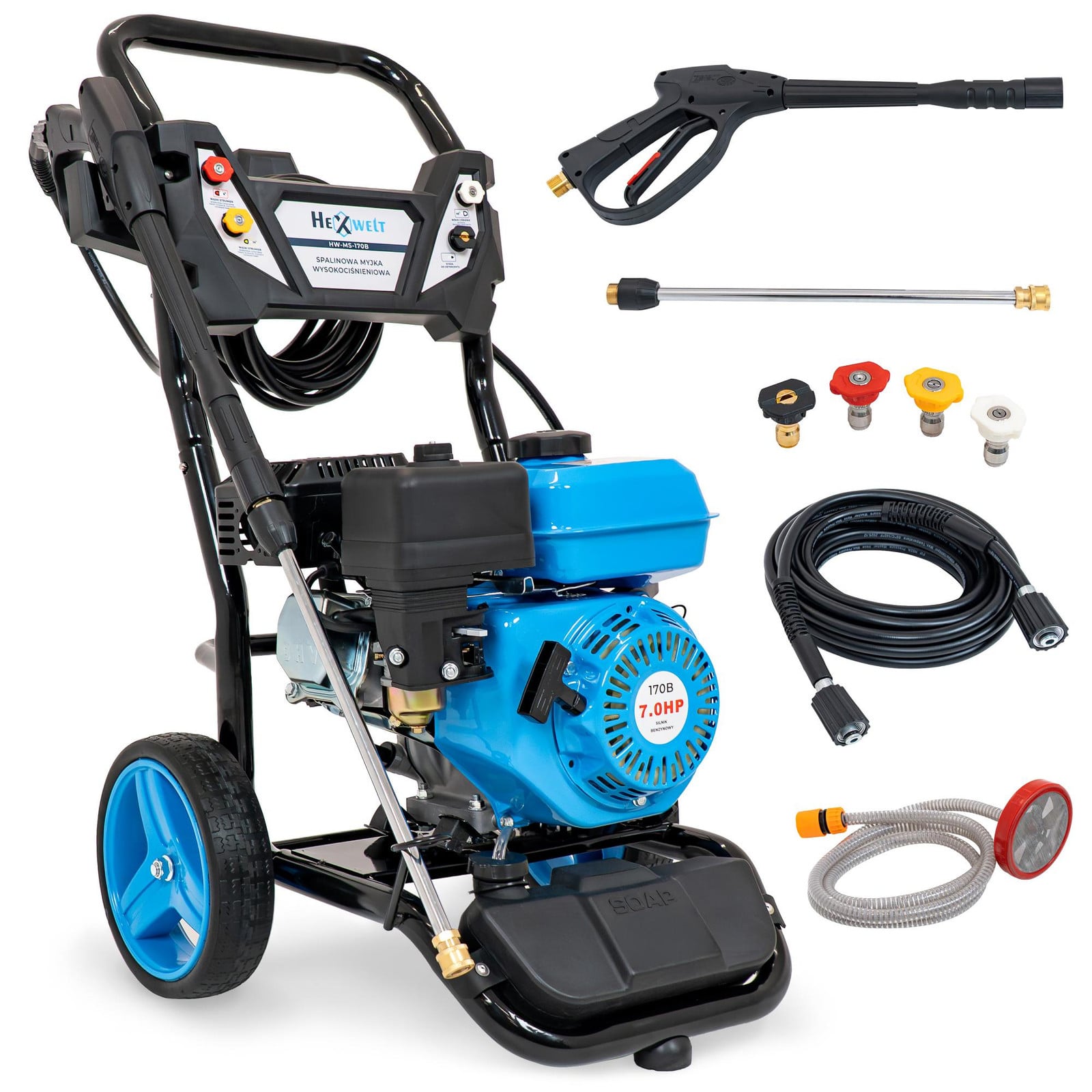 THUNDER Benzinehogedrukreiniger HW-MS-170B met 7 PK OHV motor, werkdruk 170 bar en 4 spuitmonden