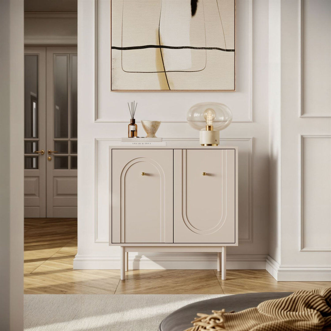 17 Stories Highboard LIBERTY 2D with gold handles Cashmere 82cm H X 79cm W X 39cm D