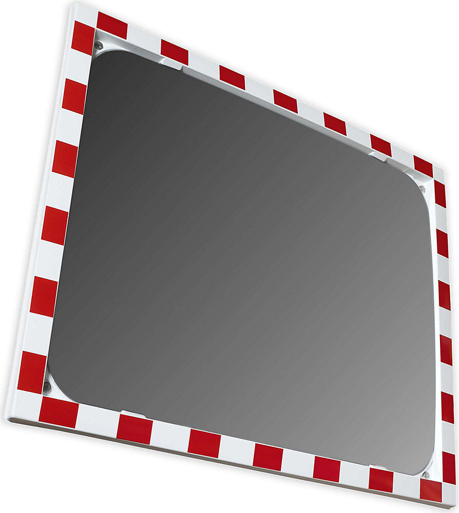 Verkehrsspiegel, Spiegel aus Sekurit, Rahmen aus Kunststoff, rot reflektierend, Spiegelmaße BxH 600 x 400 mm Moravia