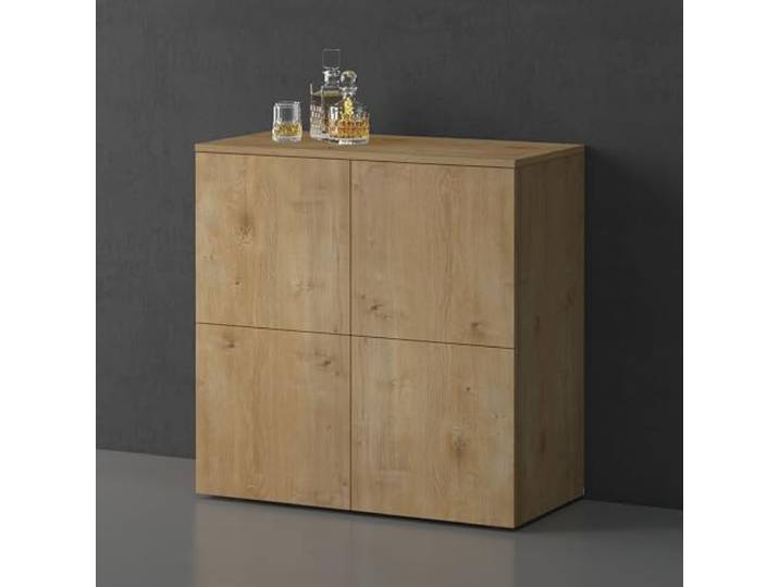 doporro Kommode 76x36x74cm Sideboard mit 4 Türen verstellbare Einlegeböden Modern Sideboard, Push-to-Open, verstellbare Füße, Flurschrank, wohnzimmer, schlafzimmer, Kerneiche,Schrank04