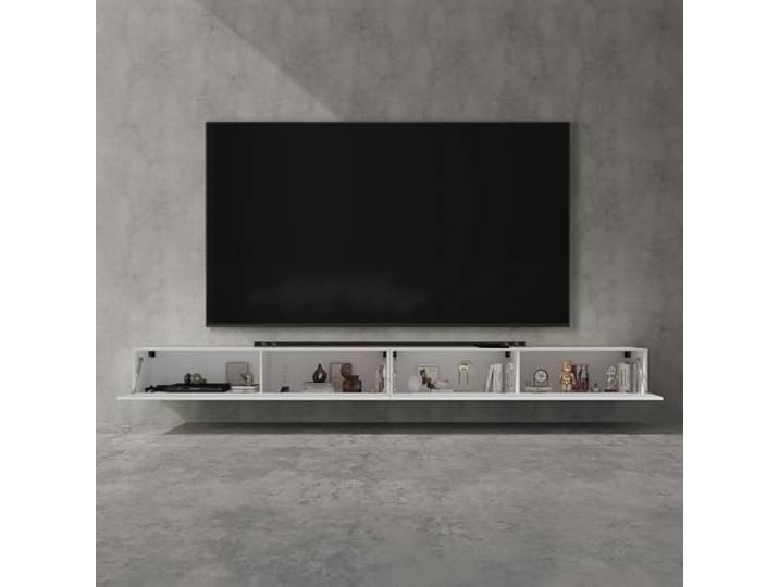 doporro TV Schrank, Lowboard hängend, TV Board, 320cm TV lowboard Wand Fernsehtisch mit Klapptür, in Matt Weiß, 320 x 40,2 x 30 cm, Fernsehschrank02