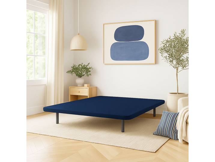 Cache-sommier 160x200 marine jersey pour cadre à lattes