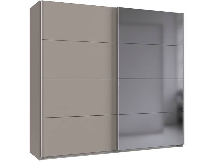 Schwebetürenschrank WIMEX Ernie Kleiderschrank mit Spiegel, Made in Germany , grau (saharagrau), B:225cm H:210cm T:65cm, Schränke, Schwebetürenschrank, Schlafzimmerschrank in verschiedenen Breiten