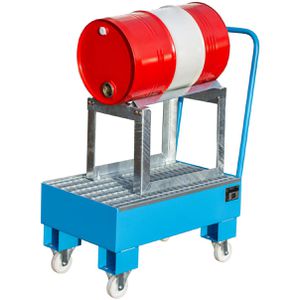 BAUER Auffangwanne AW 60-1 SRF, blau, aus Stahl, 80 x 50cm, mit Stahl-Gitterrost & Fassbock, fahrbar, 61 Liter