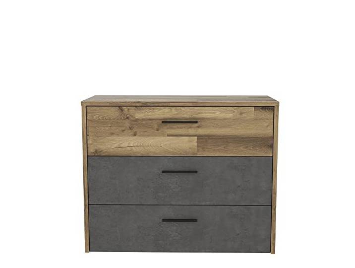 FORTE Ricciano Kommode mit 3 Schubladen, Holzwerkstoff, Stabeiche / Betonoptik Dunkelgrau, 34,8 x 79,9 x 99,8 cm