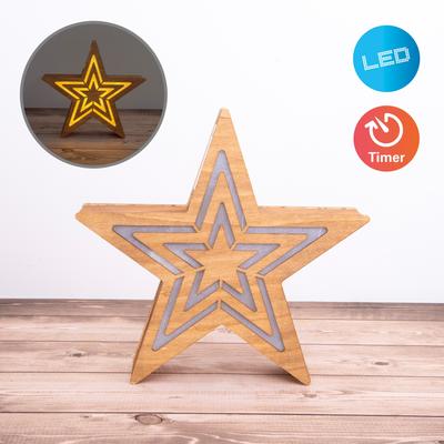 NÄVE Dekolicht "Stern", beige (natur), 1, H: 33cm, 1 Stk., Leuchten, Sperrholz 10x LED Batteriefach mit Ein-/Ausschalter+Timerfunktion