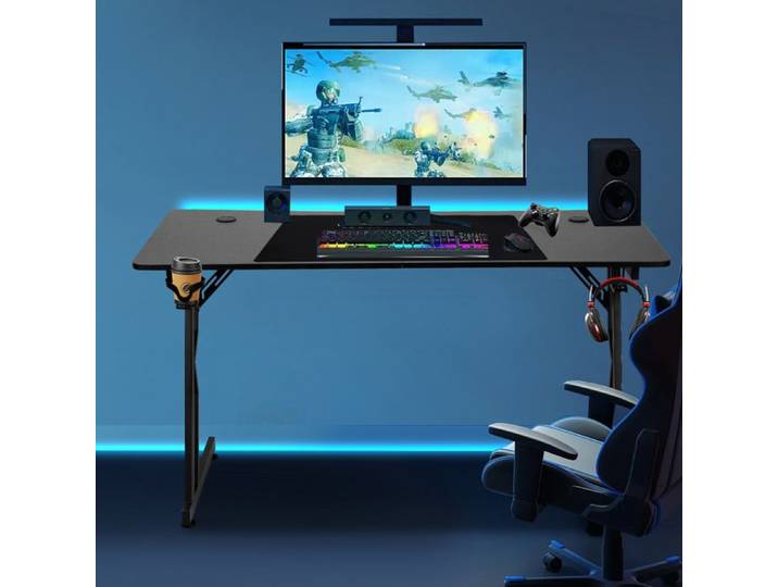 Bettizia Bureau Gaming 140 x 60 cm Résistant à la rayure Ergonomique Noir