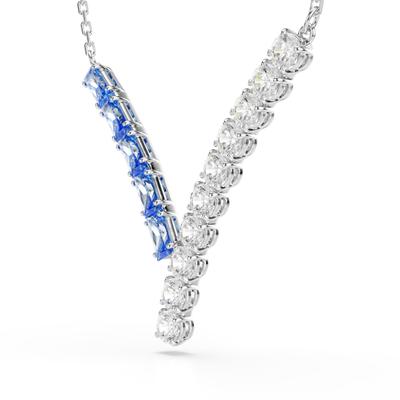 Kette mit Anhänger SWAROVSKI "Schmuck Geschenk Matrix Halskette", bunt (metallfarben, kristallweiß, blau), Halsketten, Damen, Metall, mit Swarovski Kristall, Swarovski Zirkonia (synth.)