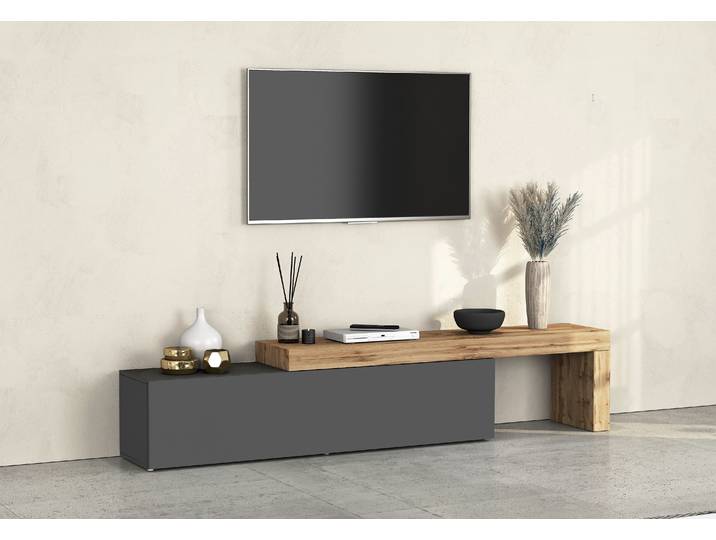 Lowboard GOODPRODUCT Lowboard Chronos TV-Board, TV-Schrank , grau (anthrazit, eiche wotan), B:270cm H:51cm T:40cm, Sideboards, Lowboard, Breite 270 cm TV-Board,Lowboard,1 Klappe und ein L-Förmiger Aufsatz