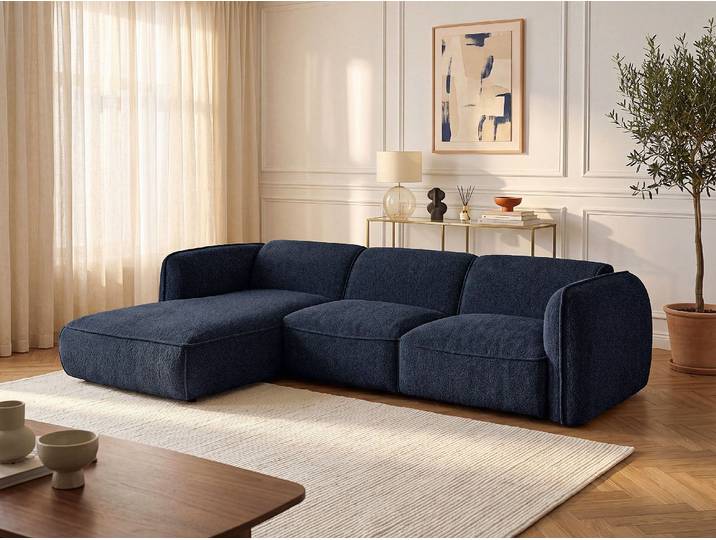 Ecksofa - Ecke Links - aus Chenille-Stoff in Marineblau von Maison Céphy CAMILIO