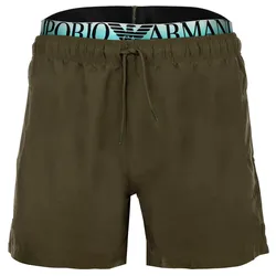 EMPORIO ARMANI Herren Badeshorts - LOGOBAND, Boxer, Beachwear, Logo-Bund, einfarbig Oliv / 2XL