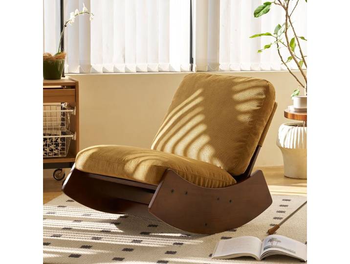 Zitty Fauteuil à Bascule Allaitement Relax 90x61.5x71.9cm Bois Massif et Velours Côtelé Orange