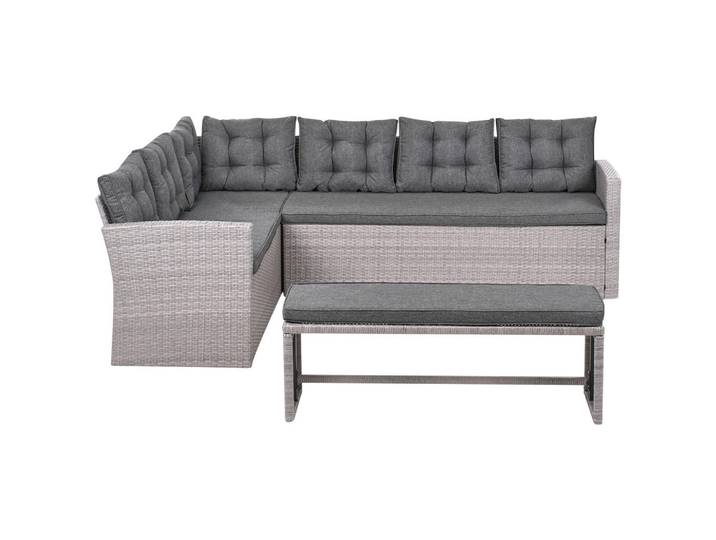Beliani Garten-Ecksofa 8-Sitzer Polyrattan Grau Viterbo, Hellgrau, Grau, Kunststoff, L-Form, Gartenmöbel, Gartengarnituren, Gartenmöbel-Sets